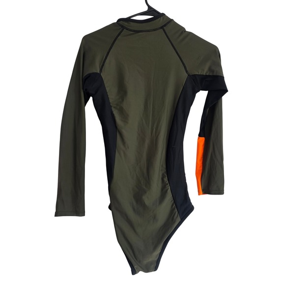 Long Sleeve One Piece Swimsuit Athletic Color Block Zip Up Bodysuit Size s - Picture 2 of 3
